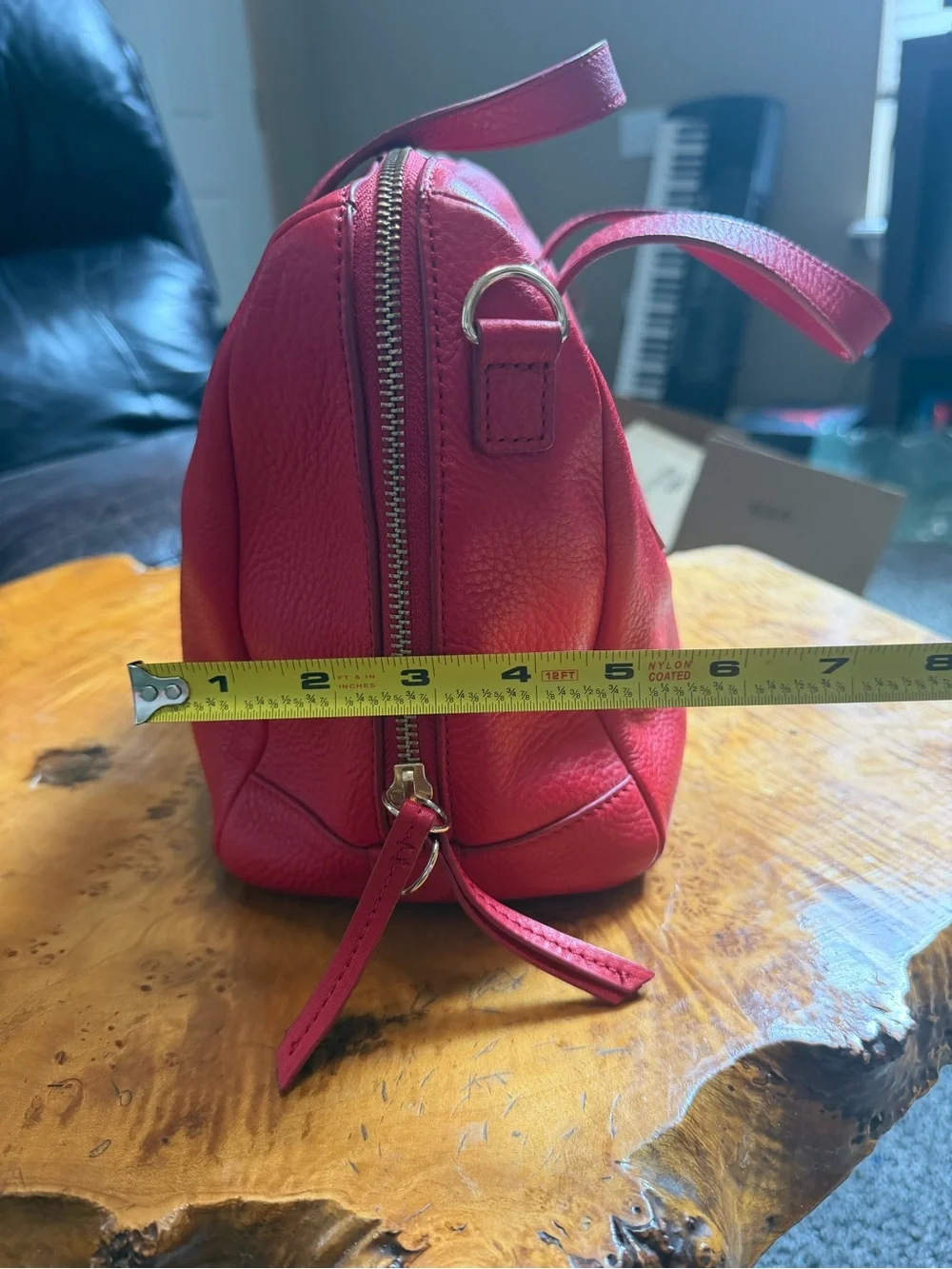 Fossil Sydney Satchel Bag in Claret Red Pebbled Cowhide Leather, Medium Size